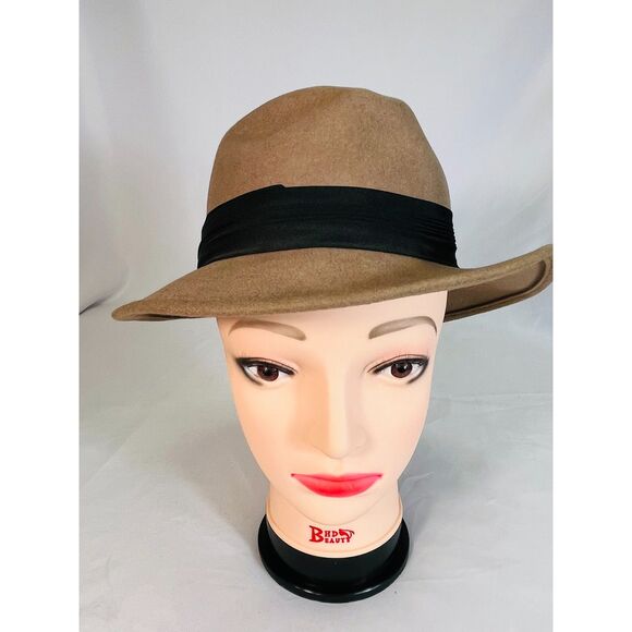 Vintage Lancaster Unisex Wool Felt Wide Brim Hat Fedora Taupe - Picture 1 of 10